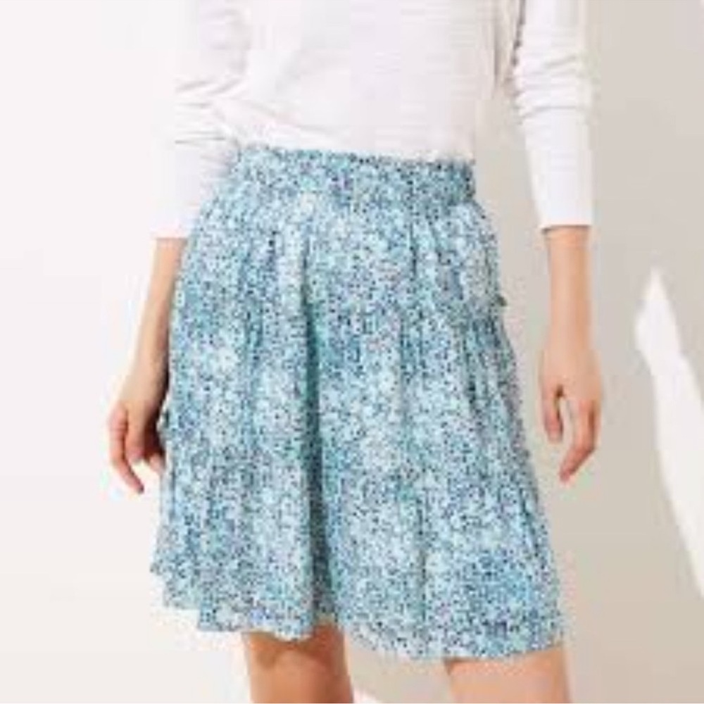 🍉LOFT-FLIRTY Shimmer Floral Tiered Skirt (18) EUC lined mini a-line